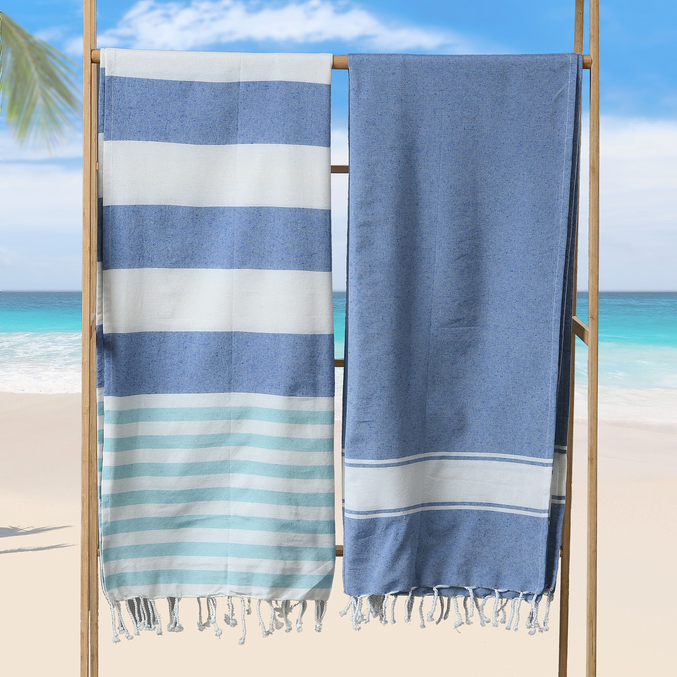 Cotton Stripe Towel (Size 90x170 cm) - Navy