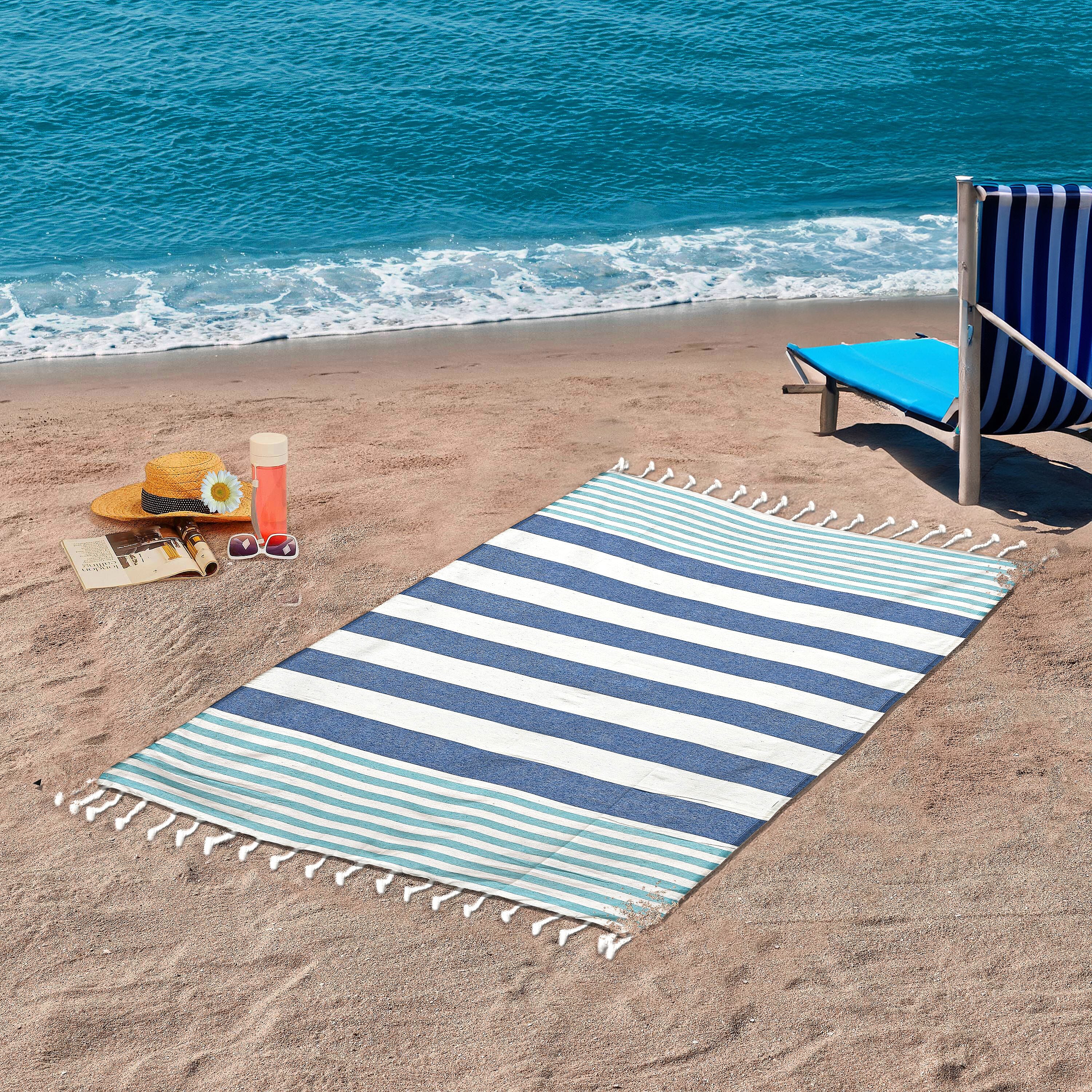 Cotton Stripe Towel (Size 90x170 cm) - Navy