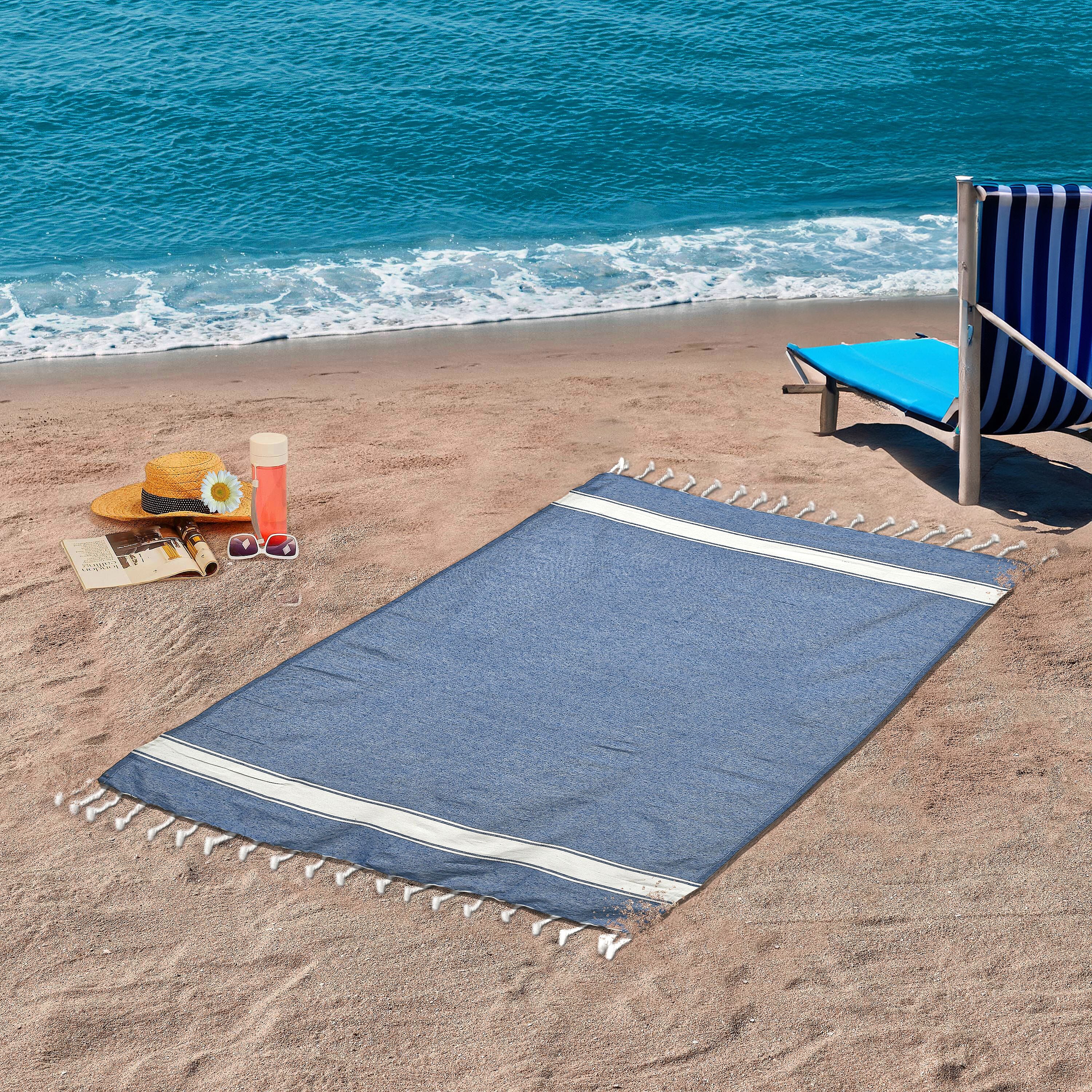 Cotton Stripe Towel (Size 90x170 cm) - Navy