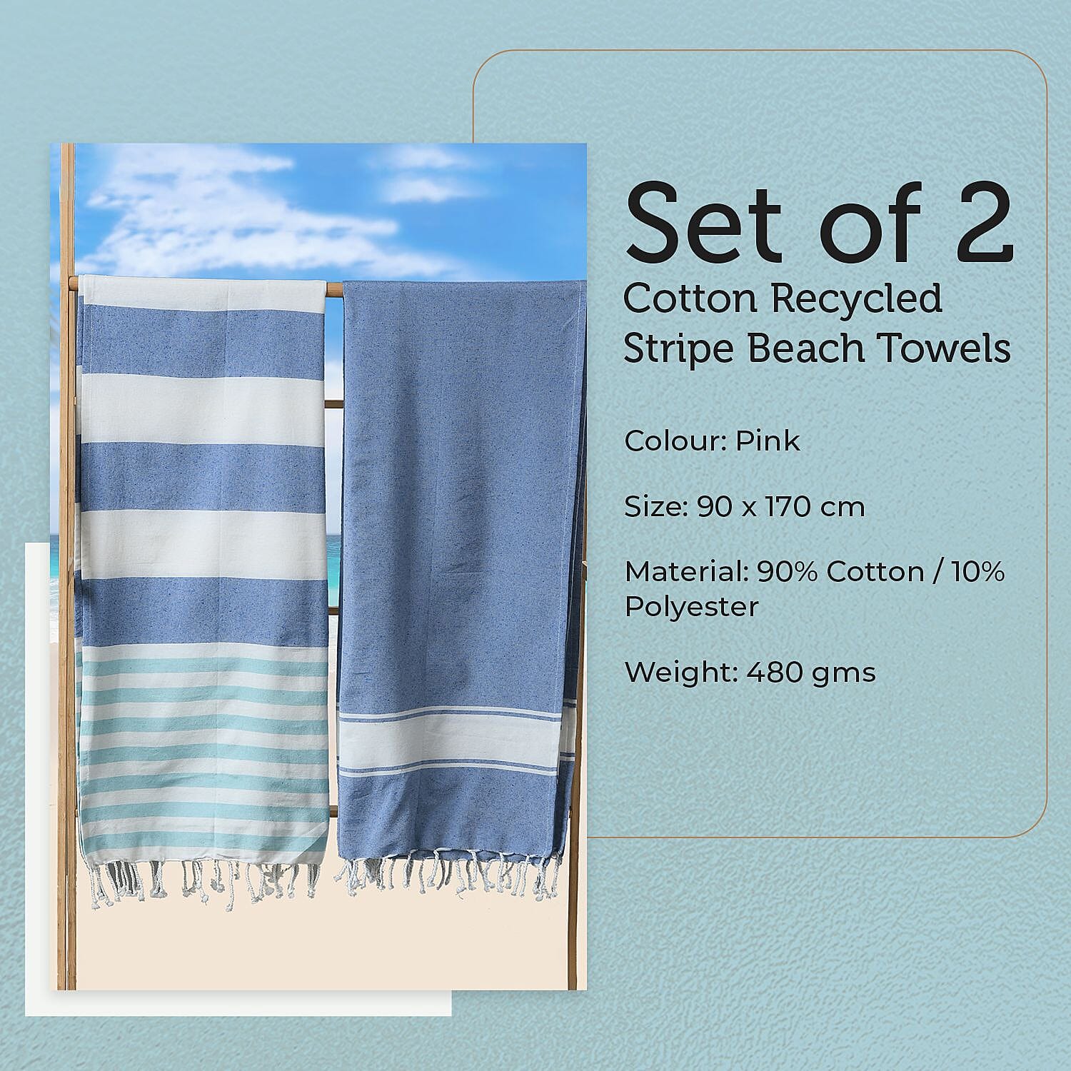Cotton Stripe Towel (Size 90x170 cm) - Navy