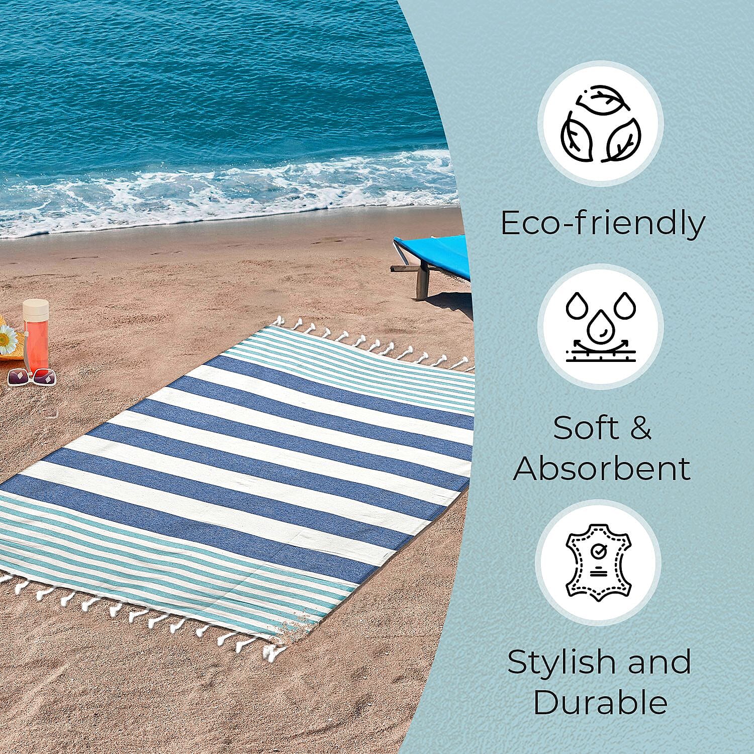 Cotton Stripe Towel (Size 90x170 cm) - Navy