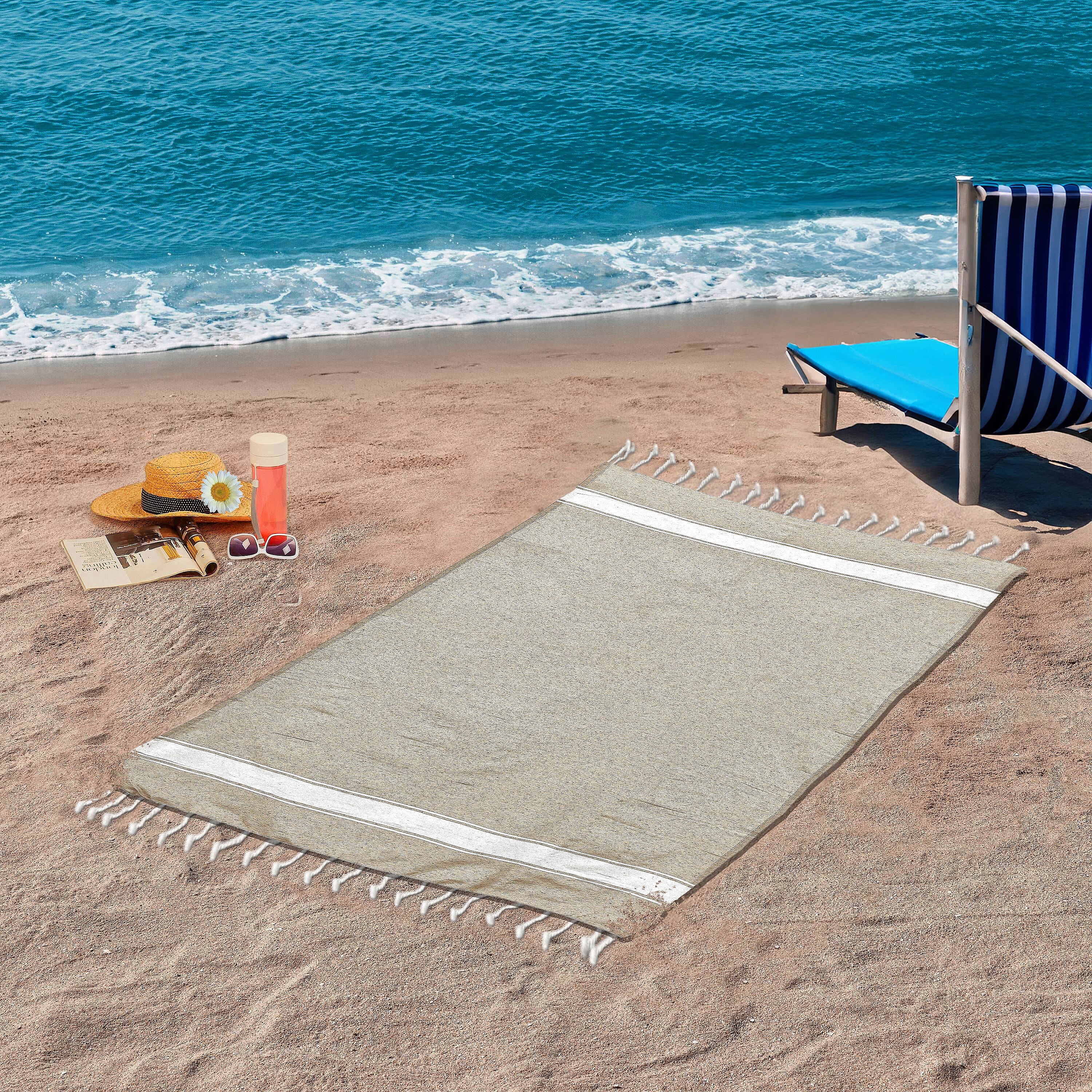 Cotton Stripe Towel (Size 90x170 cm) - Beige