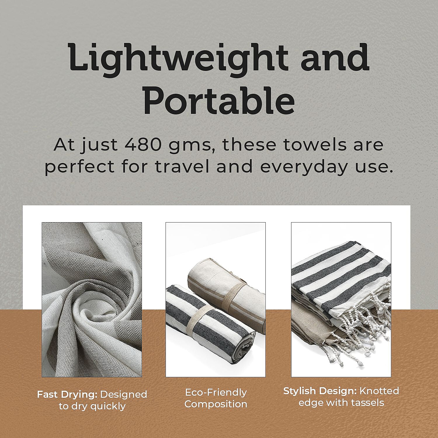 Cotton Stripe Towel (Size 90x170 cm) - Beige