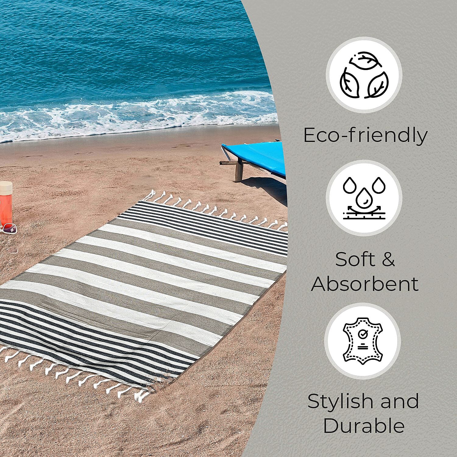 Cotton Stripe Towel (Size 90x170 cm) - Beige