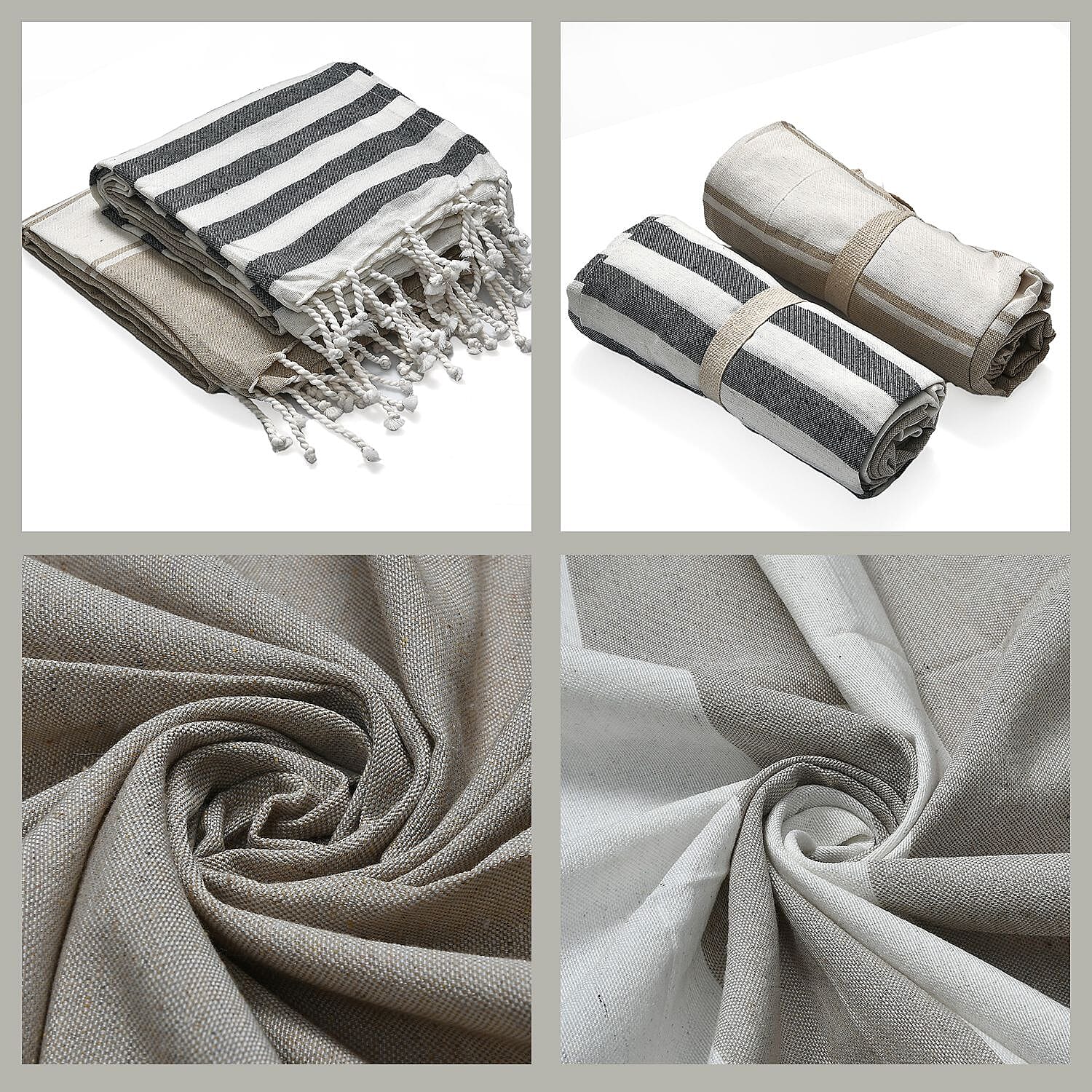 Cotton Stripe Towel (Size 90x170 cm) - Beige