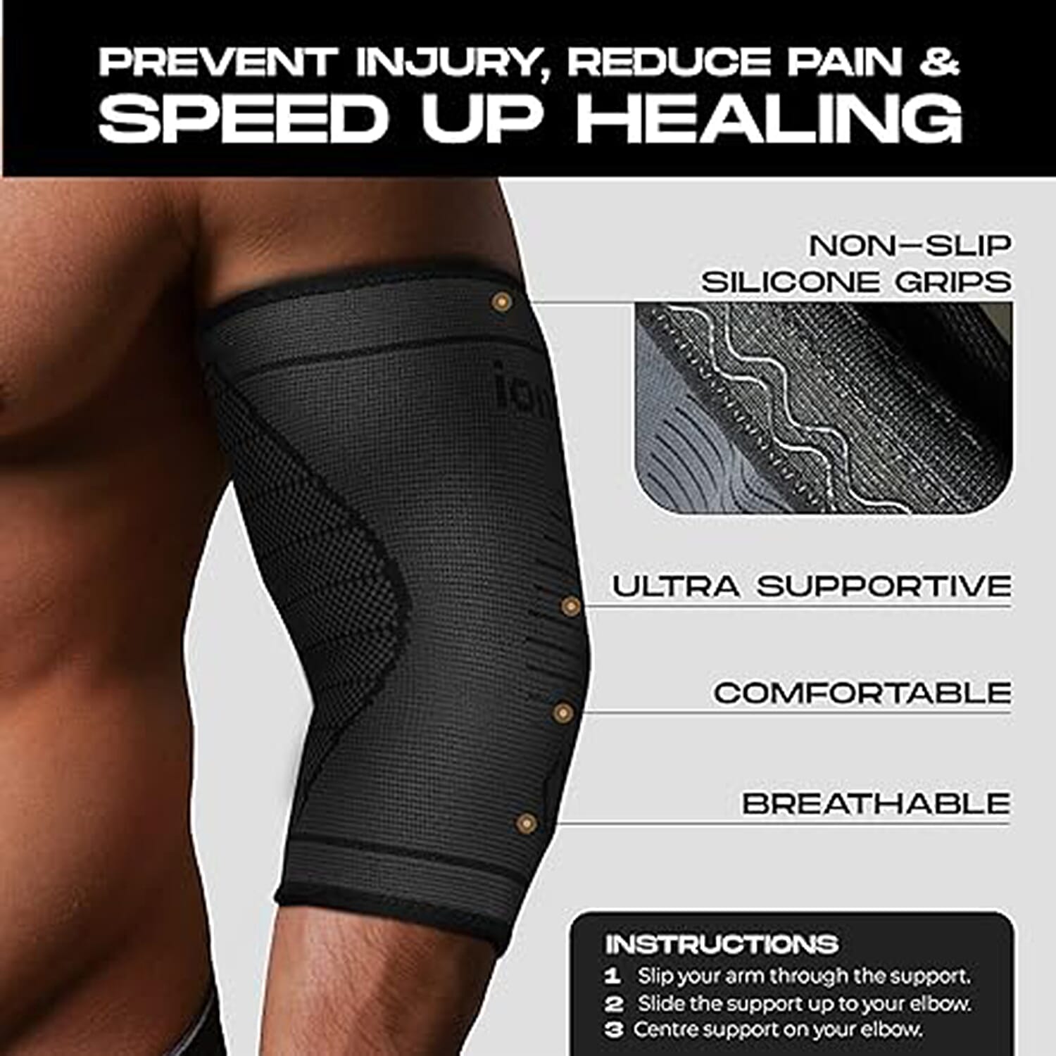 Ionocore Copper Elbow Compression Sleeve Support For Pain Relief and Recovery(Size S) - Grey