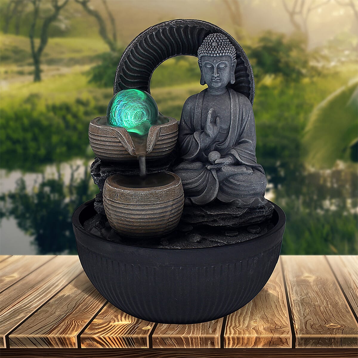 Novel Brands Decorative Indoor Buddha Water Fountain - Black