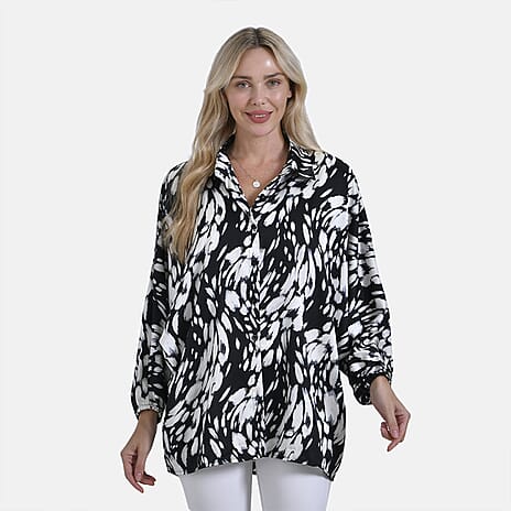 La Marey Abstract Art Pattern Top (Size L-XL) - Black & White