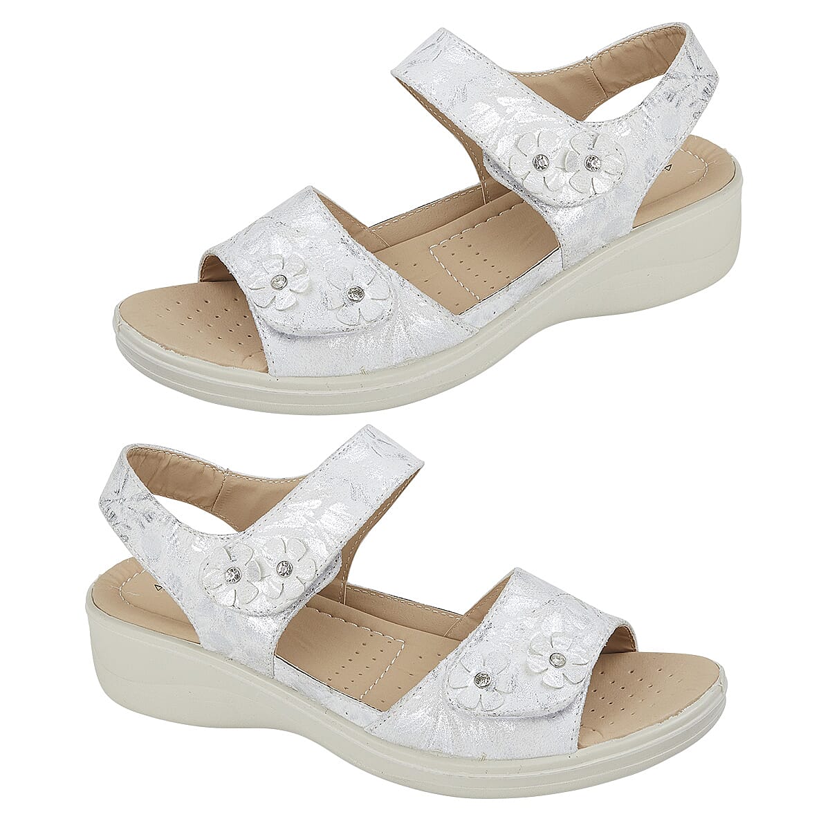  JO and JOE AZALEA Ladies White Wedge Metallic Sandal - Beige