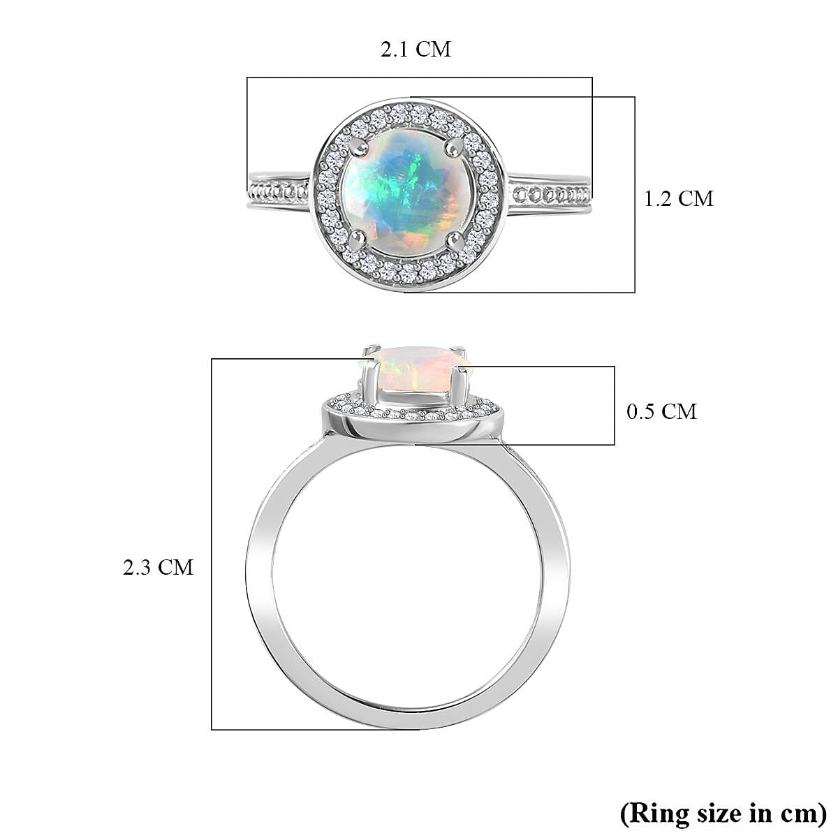 Ethiopian Welo Opal & Natural Zircon Ring in Platinum Overlay Sterling Silver 1.03 Ct