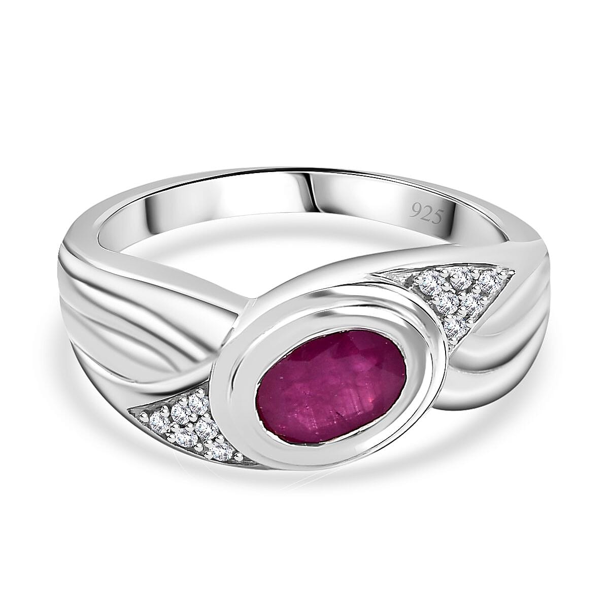 Natural John Saul Ruby & Natural Zircon Infinity Ring in Platinum Overlay Sterling Silver