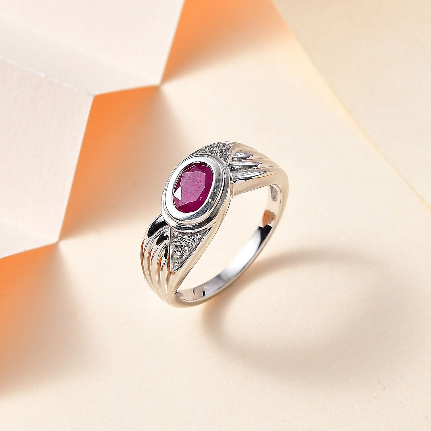 Natural John Saul Ruby & Natural Zircon Infinity Ring in Platinum Overlay Sterling Silver