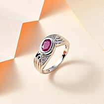Natural John Saul Ruby & Natural Zircon Infinity Ring in Platinum Overlay Sterling Silver