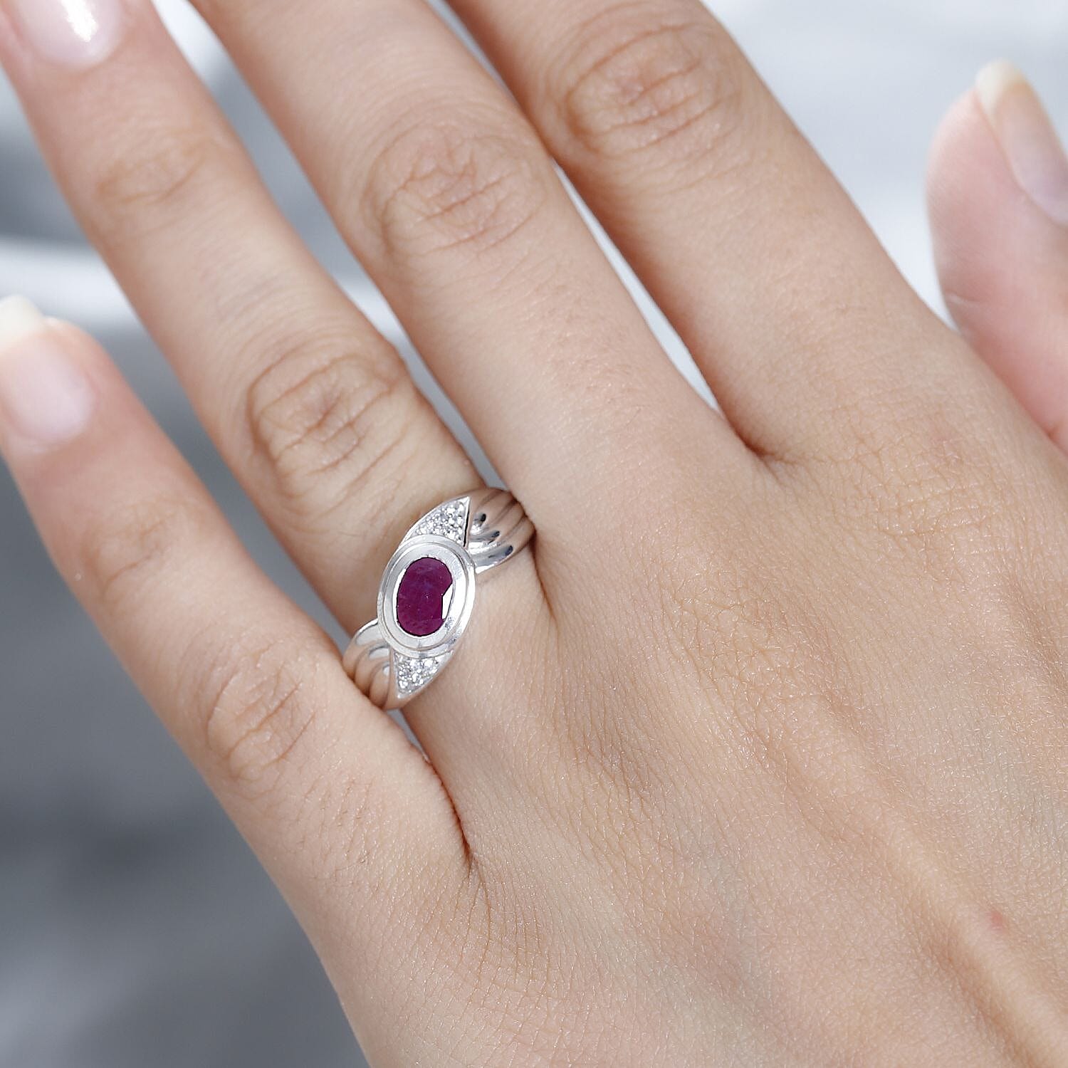 Natural John Saul Ruby & Natural Zircon Infinity Ring in Platinum Overlay Sterling Silver