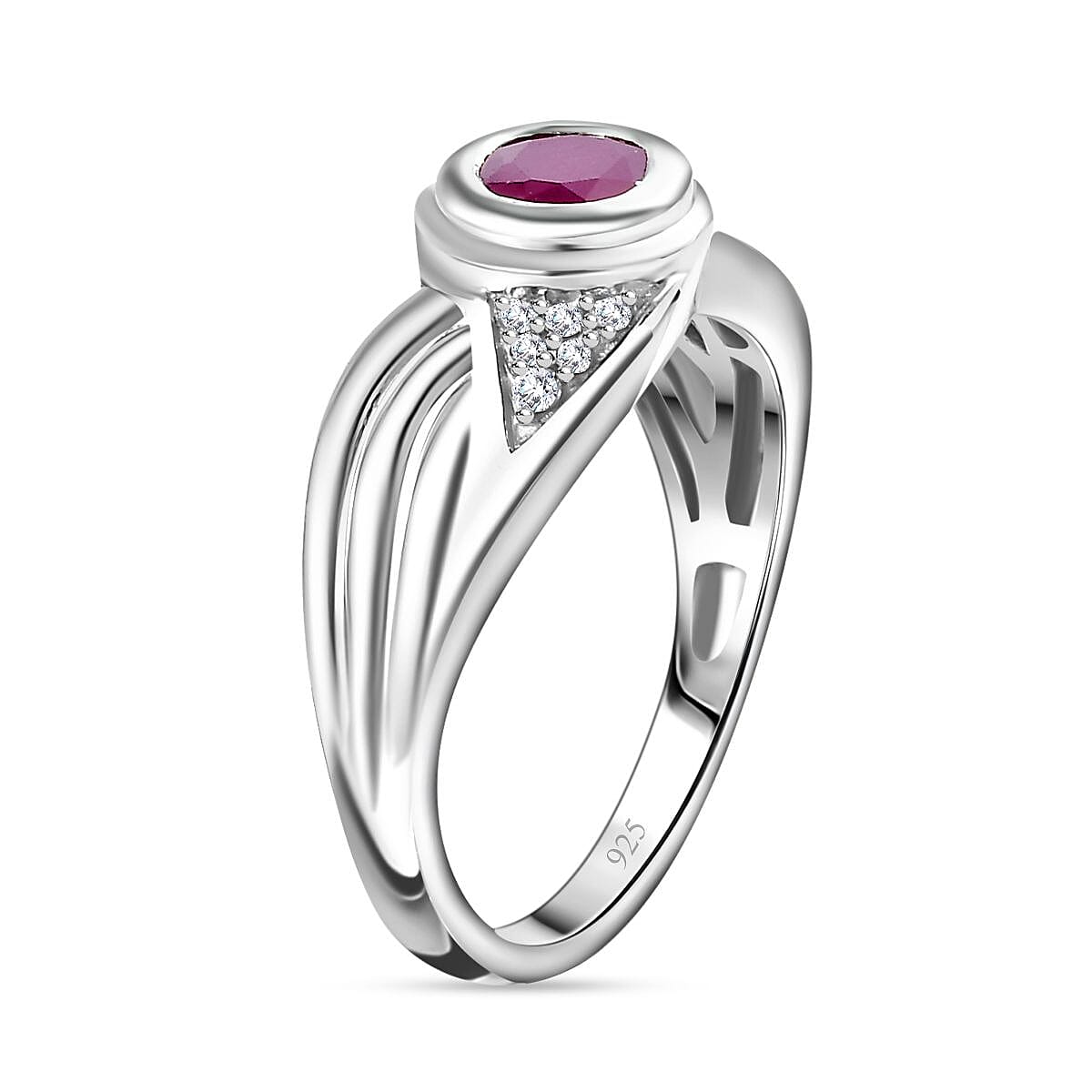 Natural John Saul Ruby & Natural Zircon Infinity Ring in Platinum Overlay Sterling Silver