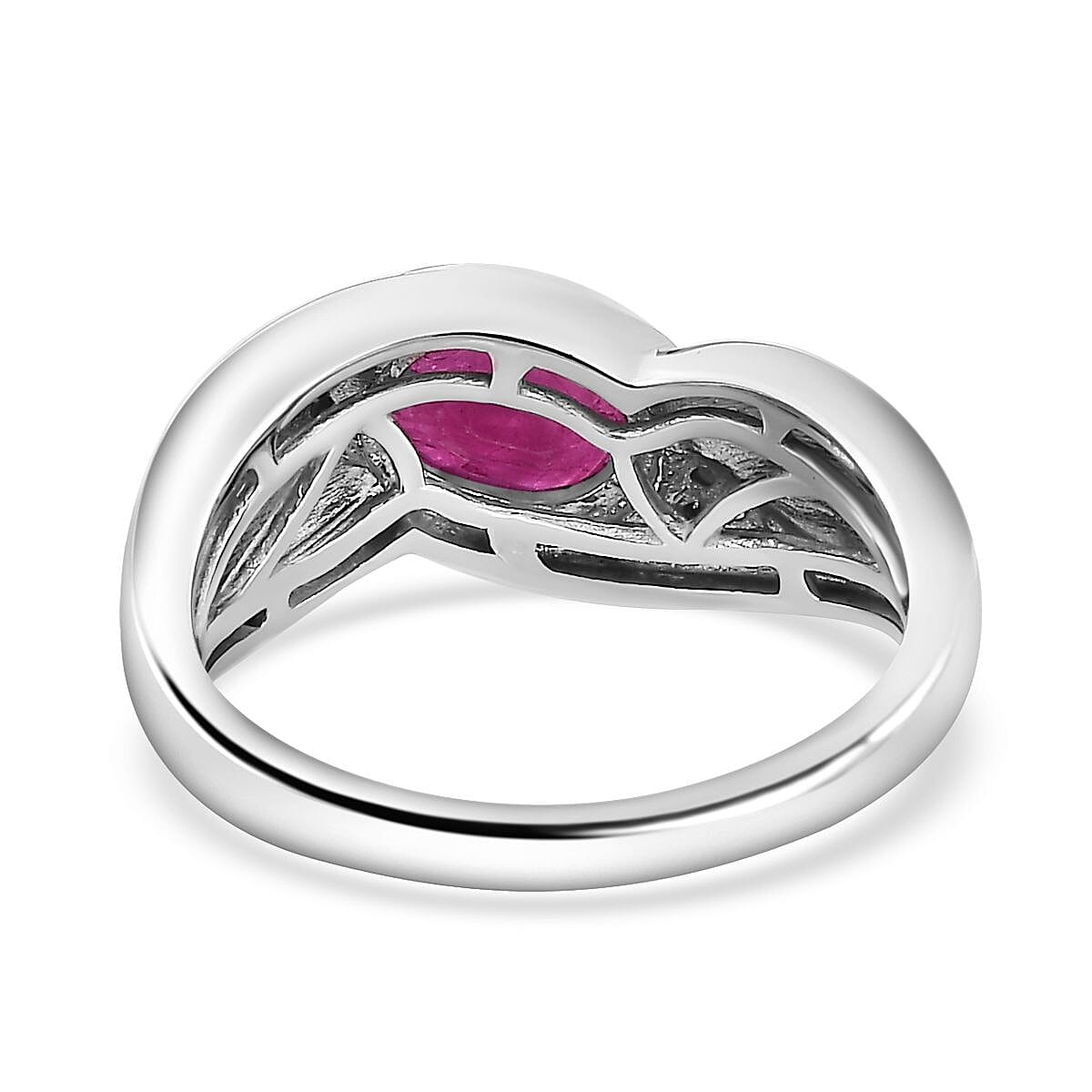 Natural John Saul Ruby & Natural Zircon Infinity Ring in Platinum Overlay Sterling Silver
