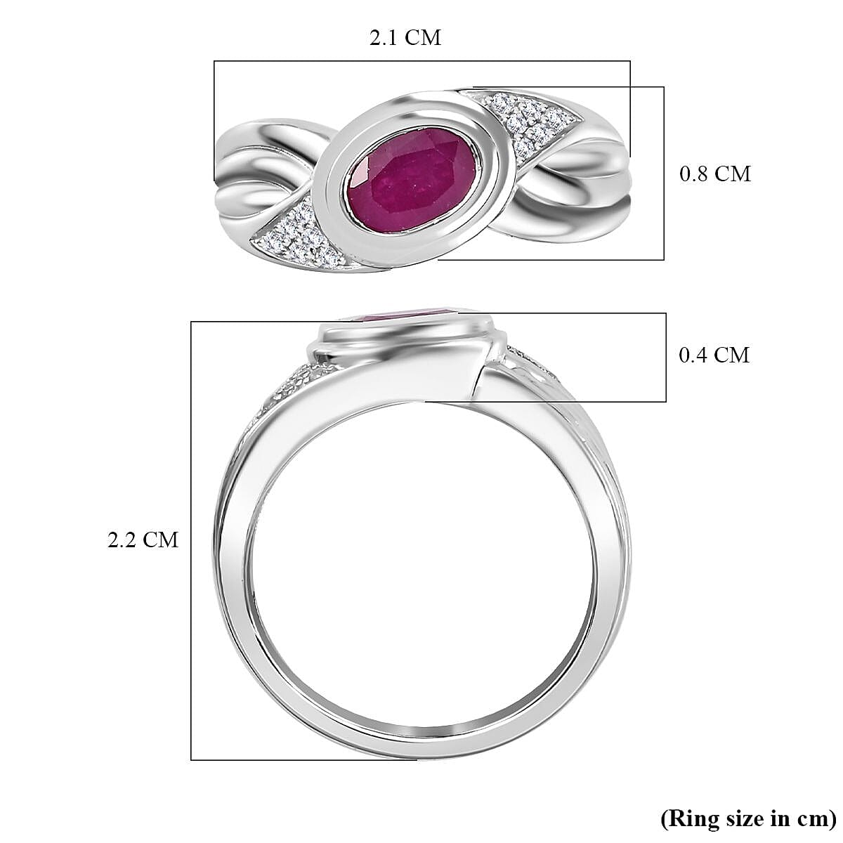 Natural John Saul Ruby & Natural Zircon Infinity Ring in Platinum Overlay Sterling Silver