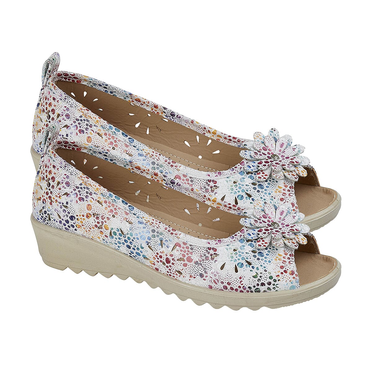 Shoe Tree Comfort - Slip On Wedge Peep Toe Shirley Shoe (Size 7) - White