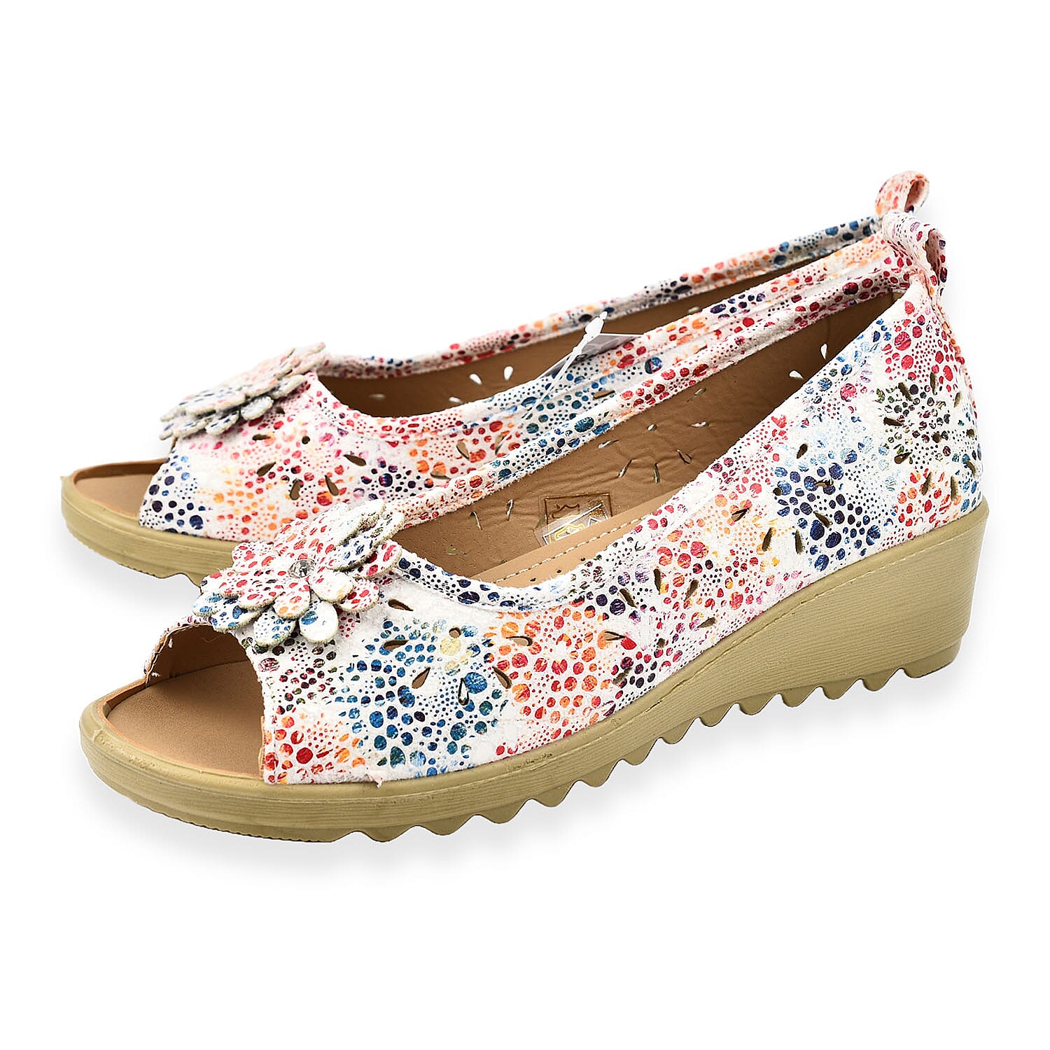 Shoe Tree Comfort - Slip On Wedge Peep Toe Shirley Shoe (Size 7) - White