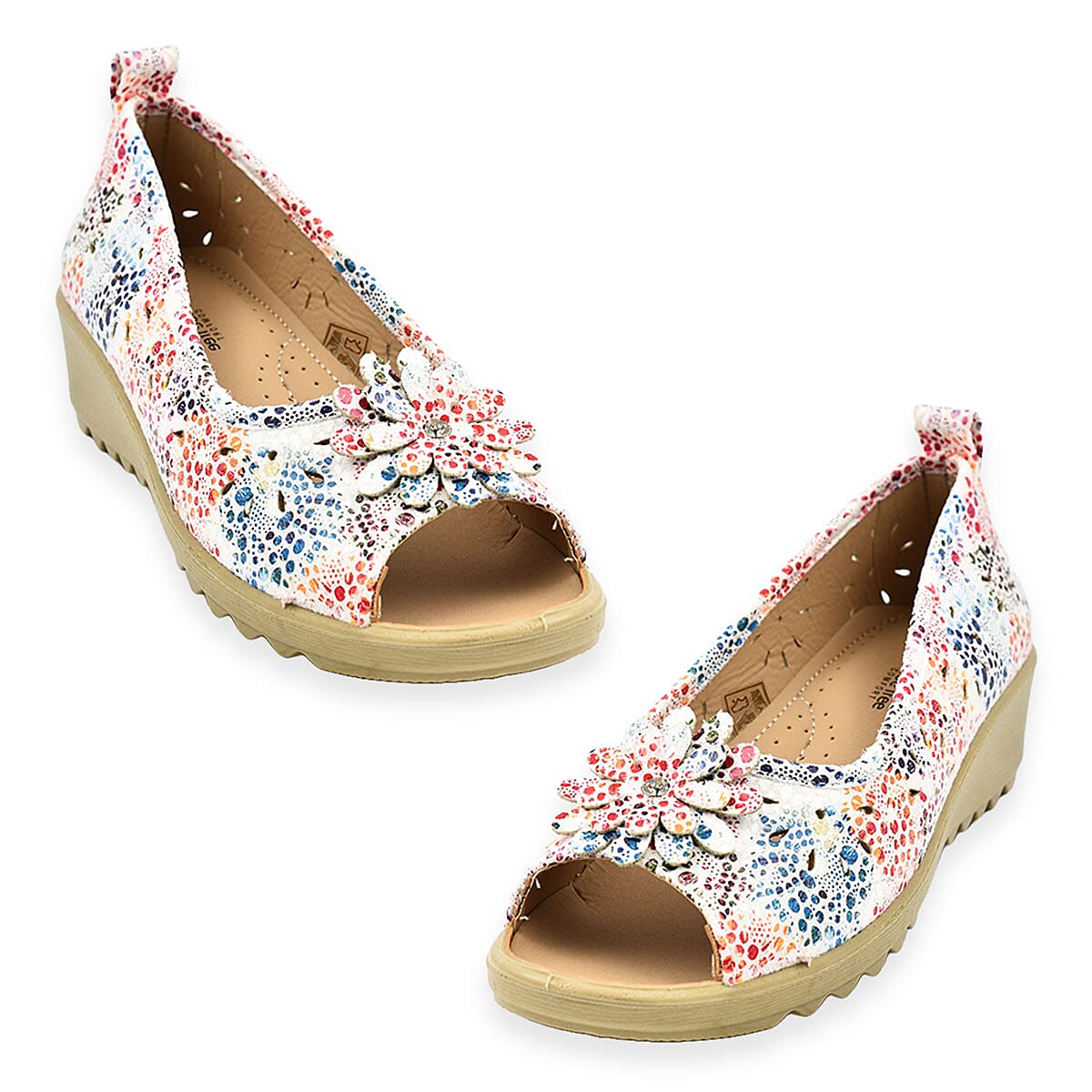 Shoe Tree Comfort - Slip On Wedge Peep Toe Shirley Shoe (Size 7) - White