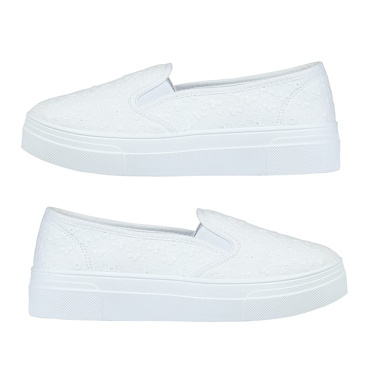 URBAN JACKS Ladies Embroidery Anglaise Canvas on Platform Sole (Size 3) - White