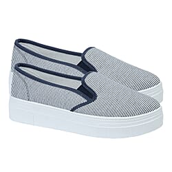 URBAN JACKS Ladies Twin Gusset Embroidery Anglaise Canvas on Platform Sole - White