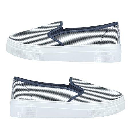 Jo & Joe ORLA Ladies Twin Gusset & Pinstripe Canvas on Platform Sole (Size 4) - Blue