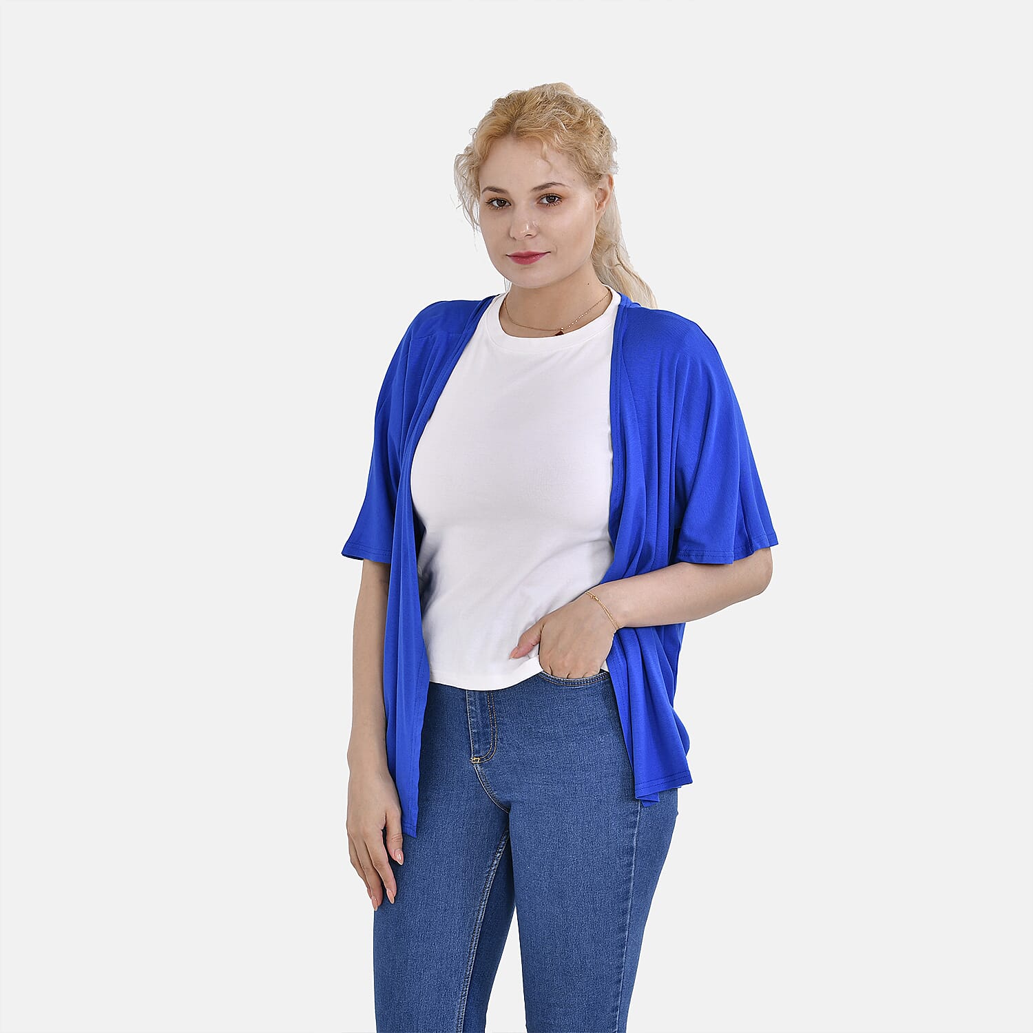 TAMSY V-Neck Mid-Sleeve Cardigan (One Size) - Blue