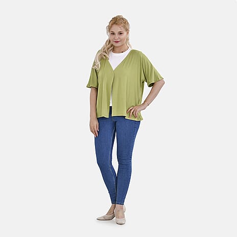 Tamsy V-Neck Mid-Sleeve Cardigan (One Size) - Green