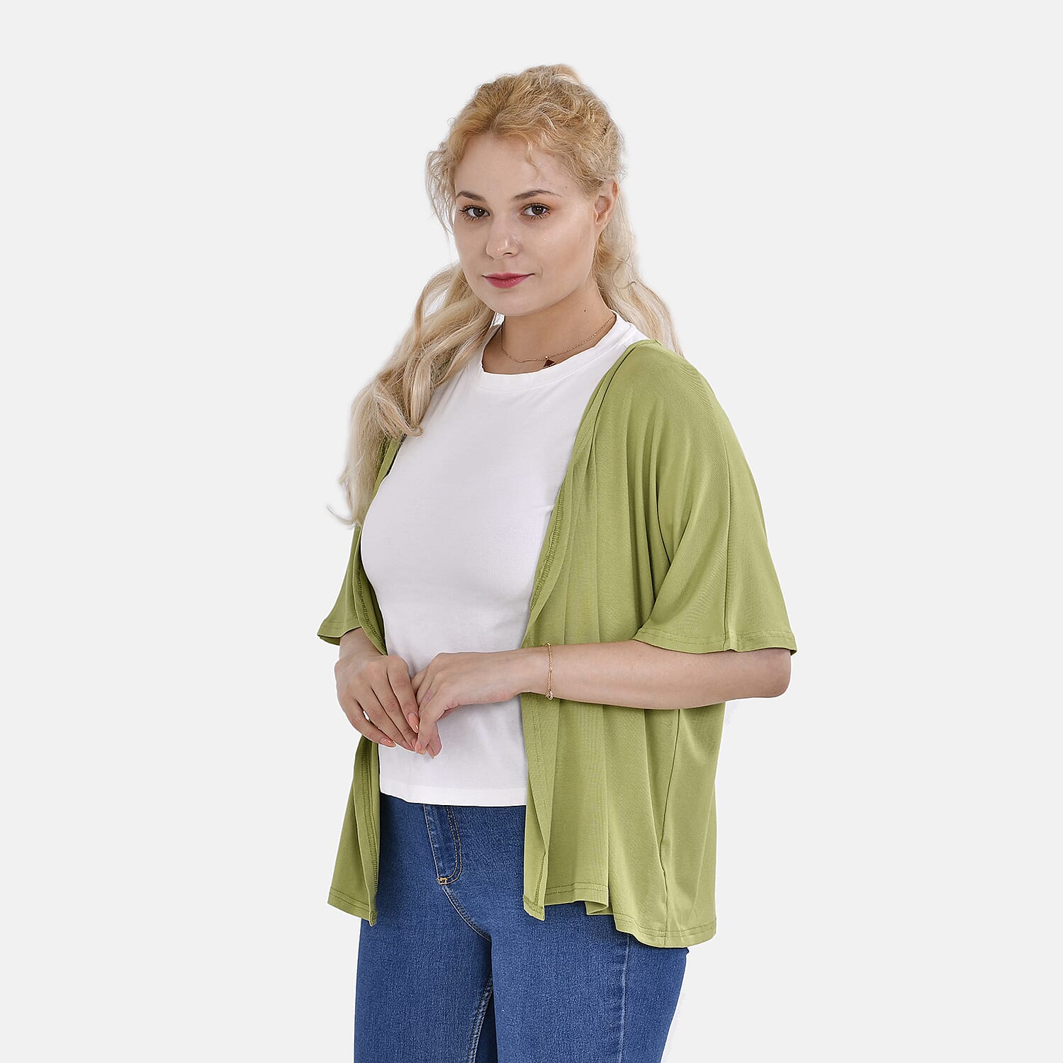 Tamsy V-Neck Mid-Sleeve Cardigan (One Size) - Green
