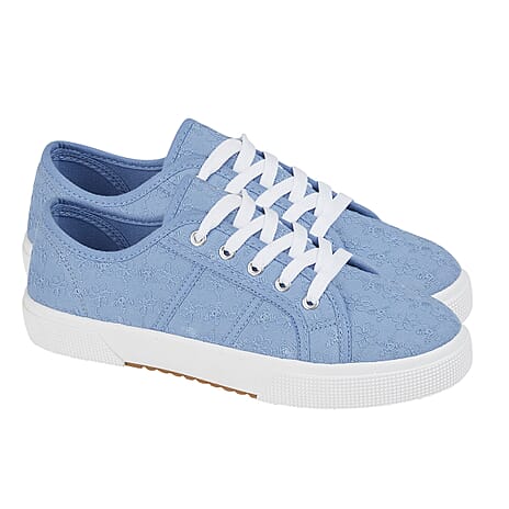 Joe - Joe ZITA Broderie Anglaise Pump on Chunky Ladies Shoe (Size 4) - Light Blue