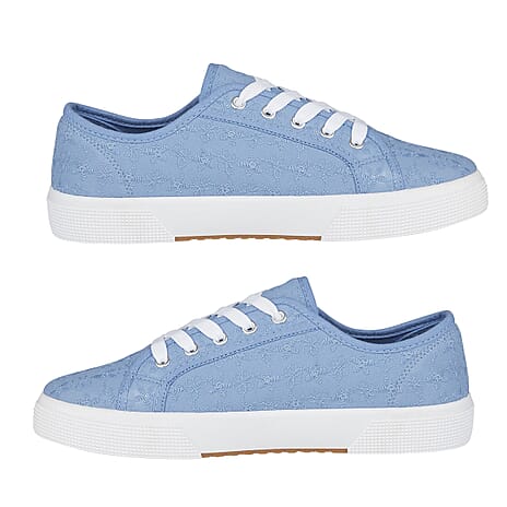 Joe - Joe ZITA Broderie Anglaise Pump on Chunky Ladies Shoe (Size 4) - Light Blue