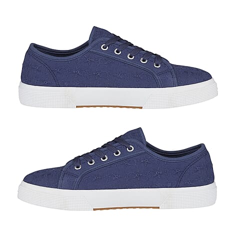 Joe - Joe ZITA Broderie Anglaise Pump on Chunky Ladies Shoe (Size 6) - Navy