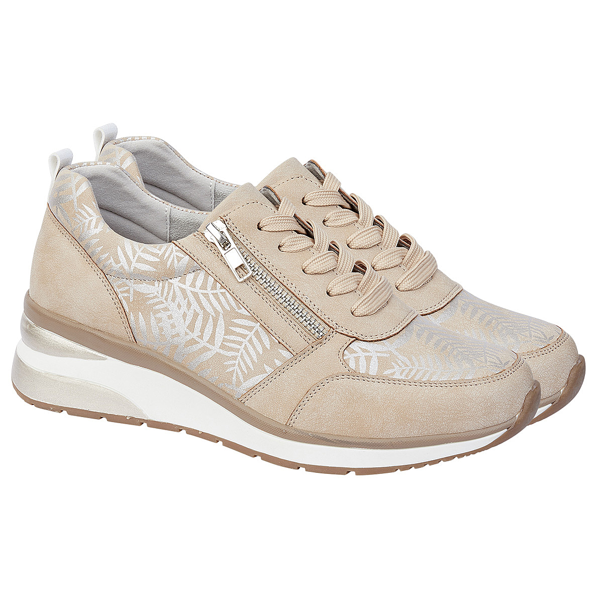 Lace Up Zip Fastening TROPICAL Ladies Shoes (Size 4) - Beige