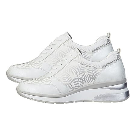 Lace Up Zip Fastening TROPICAL Ladies Shoes (Size 4) - White