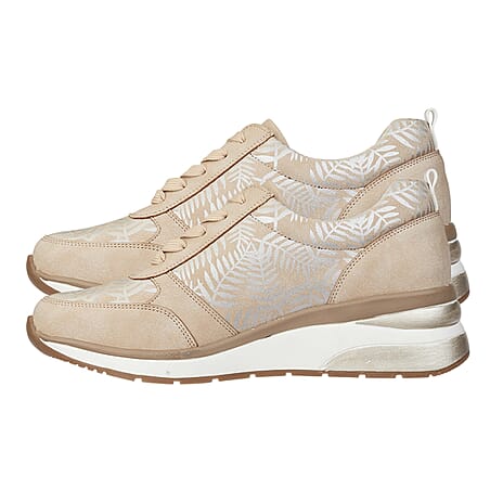 Lace Up Zip Fastening TROPICAL Ladies Shoes (Size 6) - Beige