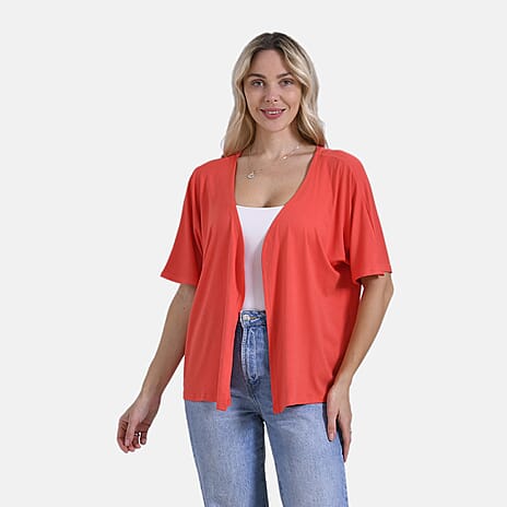 Tamsy Classic V-Neck Mid-Sleeve Bolero Cardigan (Size 8-18) - Orange