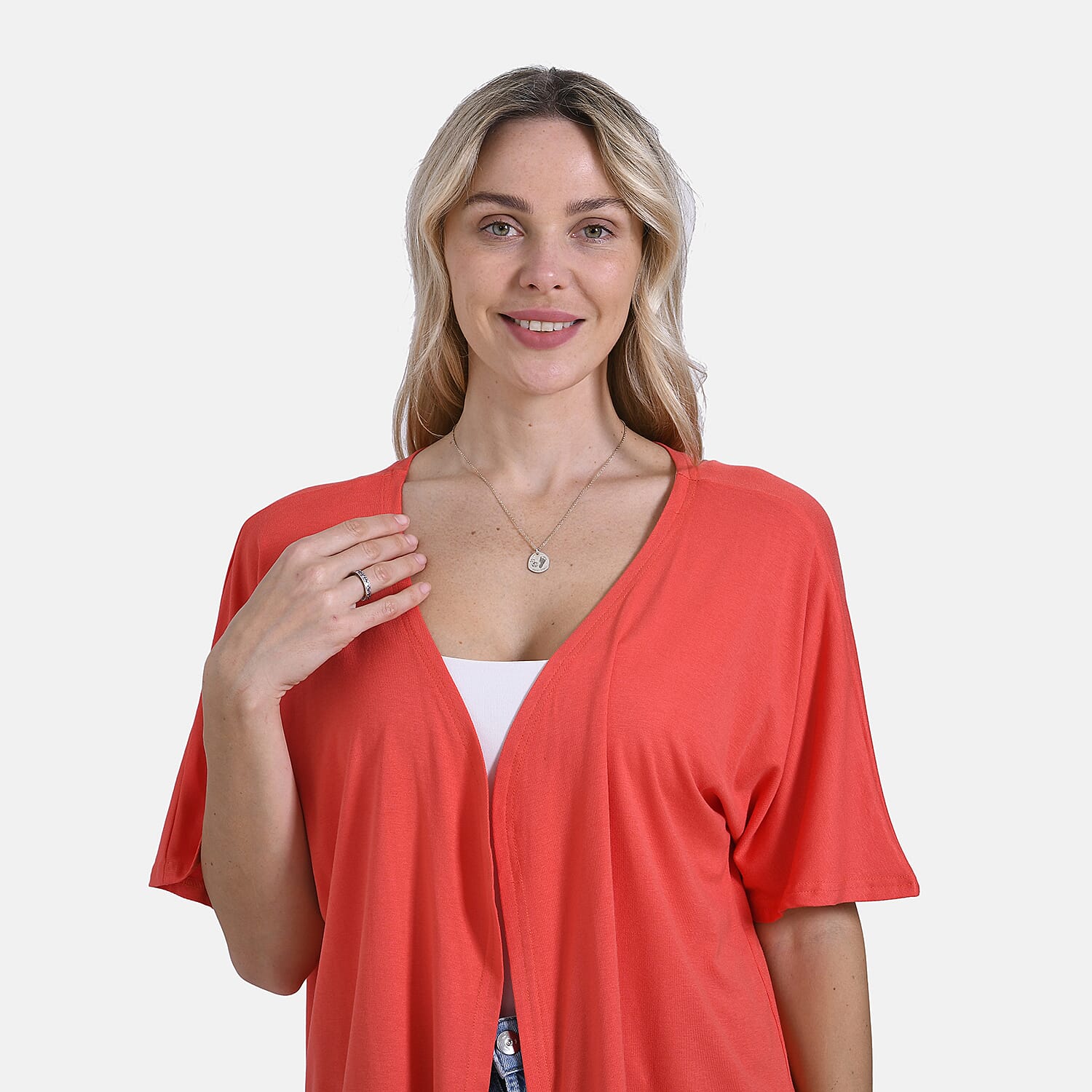 Tamsy Classic V-Neck Mid-Sleeve Bolero Cardigan (Size 8-18) - Orange Tamsy Classic V-Neck Mid-Sleeve Bolero Cardigan (Size 8-18) - Orange