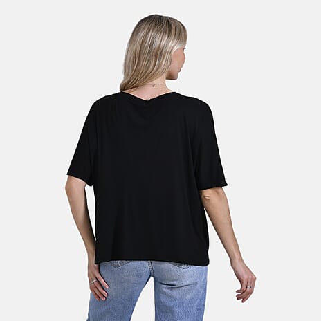 Tamsy Classic V-Neck Mid-Sleeve Bolero Cardigan (Size 8-18) - Black