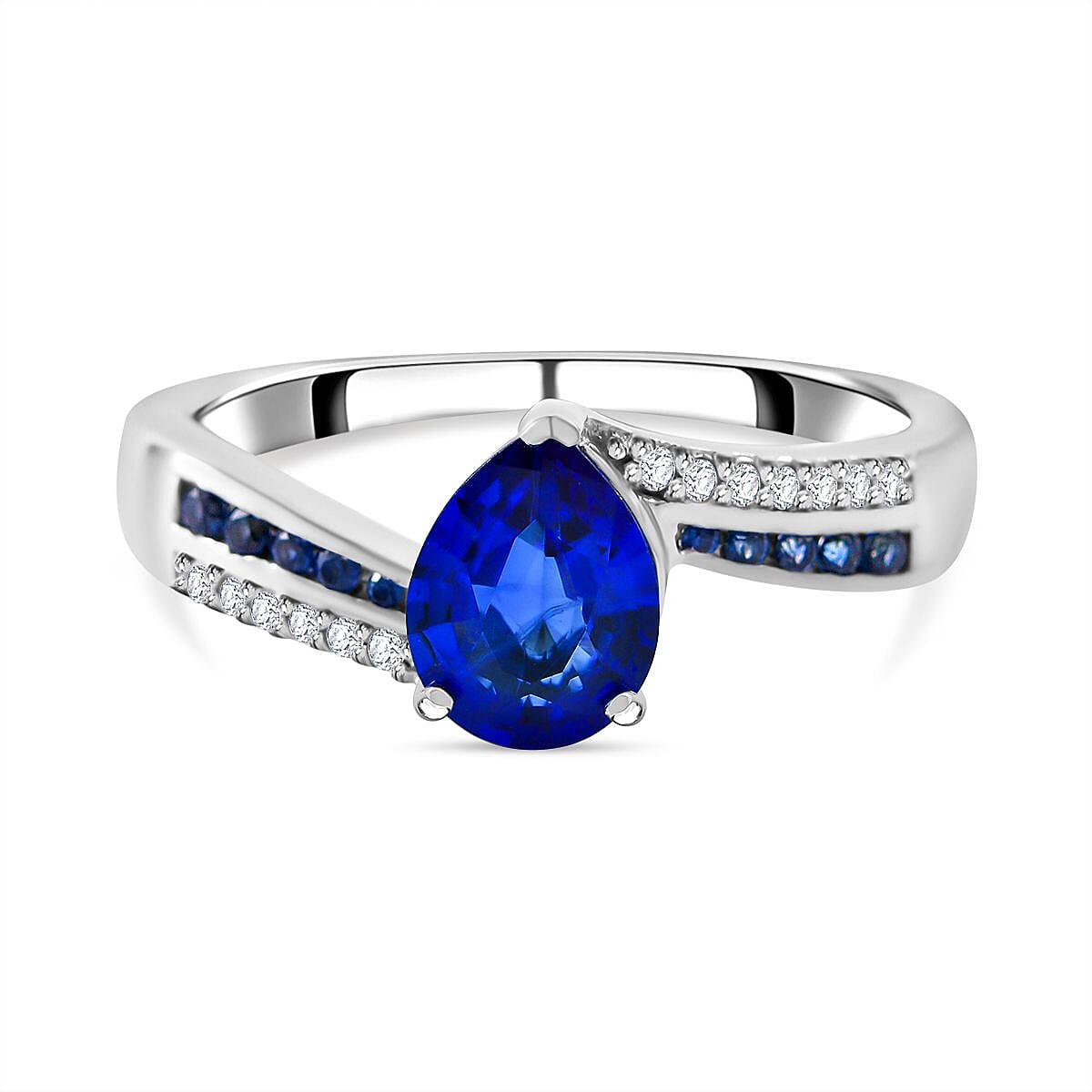 Vietnamese Cobalt Blue Spinel, White Zircon, Kanchanaburi Blue Sapphire Ring in Rhodium Overlay Sterling Silver 1.57 ct