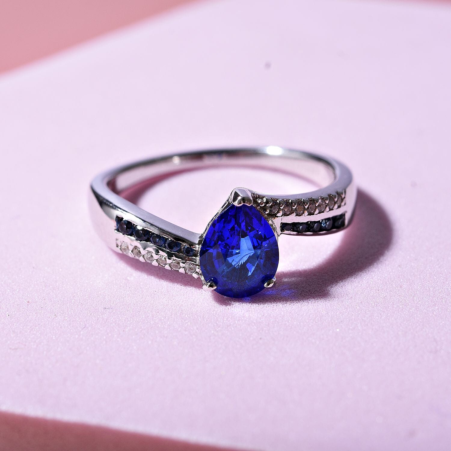 Vietnamese Cobalt Blue Spinel, White Zircon, Kanchanaburi Blue Sapphire Ring in Rhodium Overlay Sterling Silver 1.57 ct