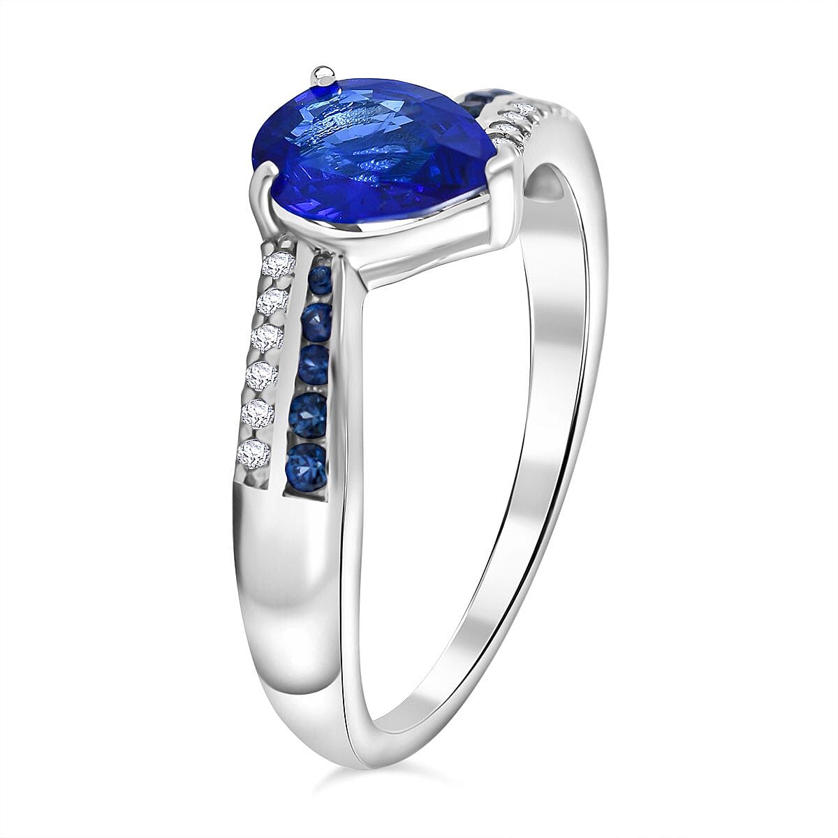 Vietnamese Cobalt Blue Spinel, White Zircon, Kanchanaburi Blue Sapphire Ring in Rhodium Overlay Sterling Silver 1.57 ct