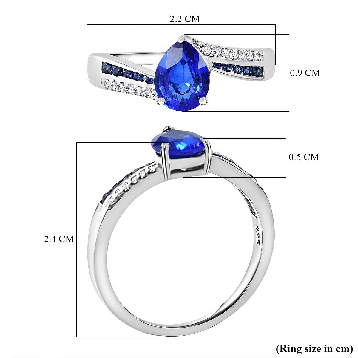 Vietnamese Cobalt Blue Spinel, White Zircon, Kanchanaburi Blue Sapphire Ring in Rhodium Overlay Sterling Silver 1.57 ct