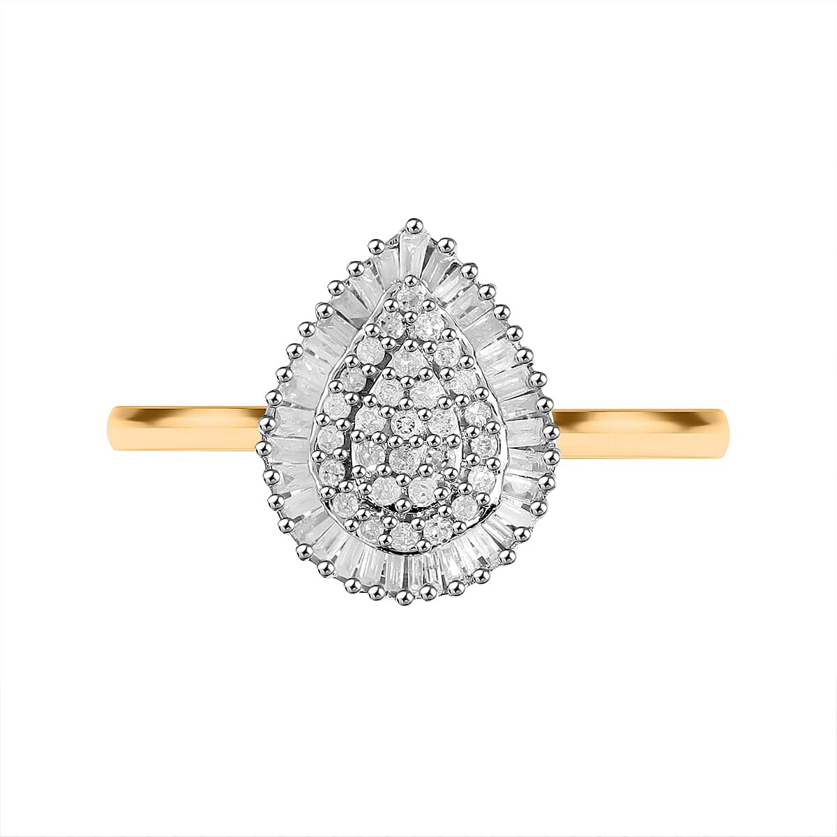 One Time Deal- 9K Yellow Gold Natural Diamond (G-H) Teardop Ring 0.50 Ct