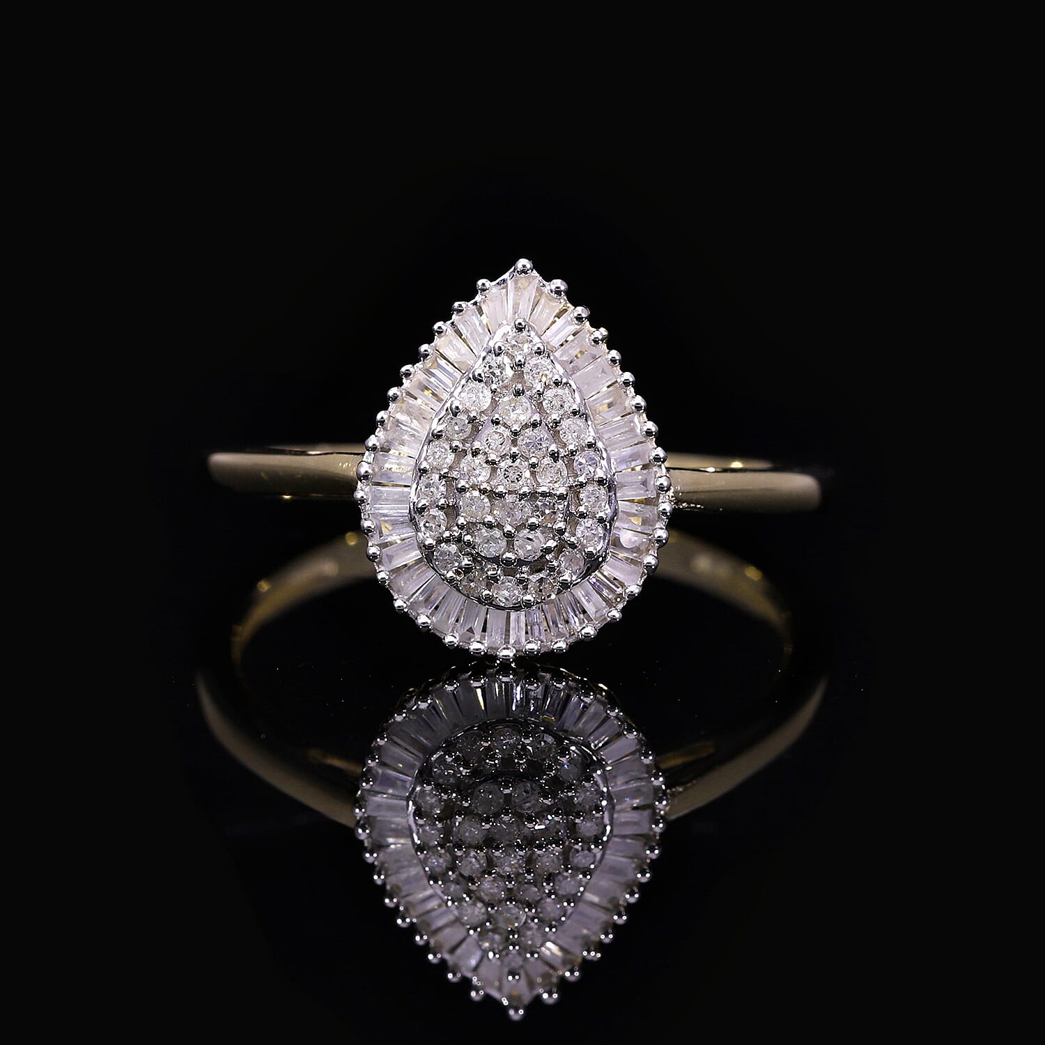 One Time Deal- 9K Yellow Gold Natural Diamond (G-H) Teardop Ring 0.50 Ct