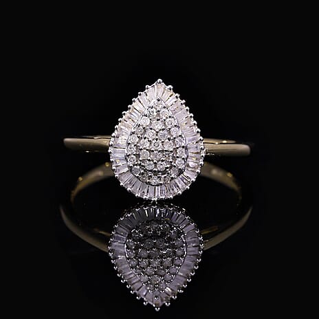 One Time Deal - 9K Yellow Gold Natural Diamond (I3-GH) Teardop Ring 0.50 Ct