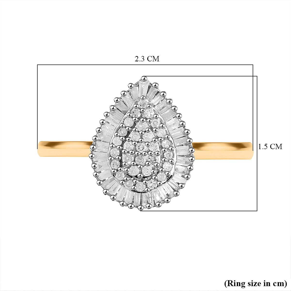 One Time Deal- 9K Yellow Gold Natural Diamond (G-H) Teardop Ring 0.50 Ct
