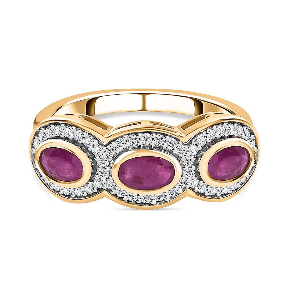 Natural John Saul Ruby & Natural Zircon Ring in 18K Vermeil YG Plated Sterling Silver 1.36 Ct