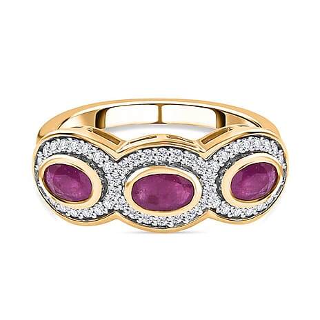 Natural John Saul Ruby & Natural Zircon Ring in 18K Vermeil YG Plated Sterling Silver 1.36 Ct