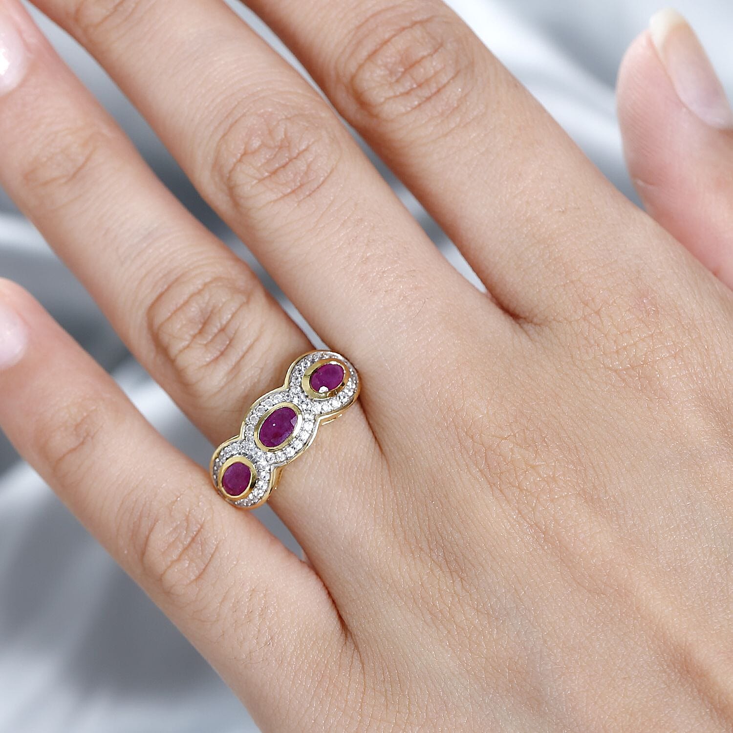 Natural John Saul Ruby & Natural Zircon Ring in 18K Vermeil YG Plated Sterling Silver 1.36 Ct